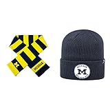 NCAA Michigan Wolverines Wharf Beanie Hat and Striped Rugbyスカーフ2パックバンドル