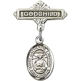 スターリングシルバー赤ちゃんバッジwith St。Catherine LaboureチャームとGodchildバッジピン1 x 5 / 8インチ