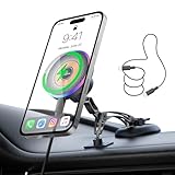 【2026改良モデル・テコ支点構造】スマホホルダー 車 ワイヤレス充電 マグネット【15W急速充電・ C to C ケーブル 70CM付き】MagSafe 車載ホルダー 超強N55磁石 安定性拔群【ナノジェル吸盤・360° 自由調節】車 スマホスタンド カー用品 片手操作 LEDライト 折りたたみ式 高級合金素材 車載 充電器 iPhone&Android多機種と多車種が対応