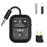 1Mii Bluetooth 5.3 トランスミッター レシーバー OLED ディスプレイ付き 一台二役 Bluetooth オーディオ 送信機&受信機 25 時間連続運転 2台同時接続 aptX Adaptive/aptX LL/aptX HD/AAC 3.5mm 対応 テレビ/飛行機/PC/スピーカー/自宅/車/ボート/ジムに最適【飛行機用プラグ付】SafeFly Min+ 黒