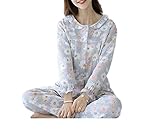 (オーセンティック) AUTHENTIC マタニティ パジャマ 授乳口付き ルームウェア 前開き 産前産後 セットアップ 綿 秋冬 (M, ブルー*花柄)