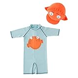 QD-WST ベビー・キッズ用水着[UPF50+]つなぎ 可愛い河豚 帽子(キャップ) 付き UVカット 正規メーカー品質保証