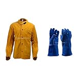 Fityle 溶接ジャケット＆作業手袋　防護服　保護用　耐熱性　快適　牛革　