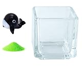 花市場直送便 ミニチュアガラス クジラ ブラック & カラーサンド パステルグリーン & 植え込み用グラス ニューブロックS