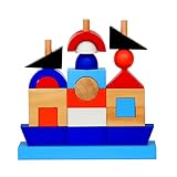 Yiki教育Preschool木製図形認識色幾何ボードブロックスタックパズルおもちゃ、誕生日ギフトのおもちゃAge 3 4 5年古いKid子供赤ちゃん幼児用男の子女の子