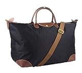 Hedea (ヘデア) トートバッグ 2WAY 折り畳め マザーバッグ ナイロン 牛革 旅行 出張 通勤 A4 (ブラック)