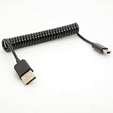 ミニUSBケーブルスパイラルコイルUSB 2.0-A〜ミニB 5ピンデータシンク＆チャージャーリードコネクタ (1メートル)