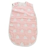 HUHU 6重ガーゼ スリーパー ベビー パジャマ ふわふわ コットン 柔らかい 綿 (ピンクうさぎ)
