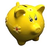 セラミック貯金箱フローラル柄デザインイエロー