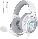 EKSA ヘッドセット ゲーミング 有線 マイク付き 7.1ch 立体音響 ‎脱着式 3.5mm / USB 接続 ゲーミングヘッドホン 軽量 RGBライト付き 50mm ドライバー レザー ノイズキャンセリング マイク 単一指向性 眼鏡に優しい 高遮音性 ゲーム向き プラグ&プレイ PC / PS4 / PS5 / Xbox/Switch対応「E900Pro-白」