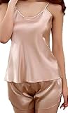 KIRITOA(キリトア) 美光沢 サテン キャミソール ペチコート 上下セット パジャマ (...