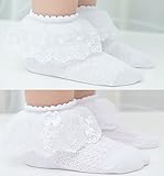 (2足セット) NEMO Baby かわいい レース編み 靴下 「リボン付き パール付き」 フリル キッズ 女の子 幼児用 ベビー ガールズ おしゃれ (M, ホワイト)