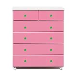 アルファタカバ ベビータンスシリーズ ブロッサムキャスター付きチェスト 80cm幅5段 ピンク(クリスタルグリーン)