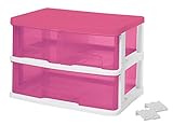 サンコープラスチック 小物収納2段 ストッキー 幅38.5×奥26.5×高26cm アザレアピンク