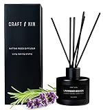 ホームフレグランス用リードディフューザー、ブラックリードディフューザーセット、ラベンダーディフューザー、スティック付きオイルディフューザー、家庭用メンズリードディフューザー、メンズメンズメンズ男性の香り、ラベンダー&ウッド。