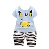 【SEBLES】ベビー 赤ちゃん 男の子 女の子 ユニセックス 牛 カウ ラウンドネック Tシャツ ボーダー パンツ ズボン ボトムス コットン 綿 コットン ツーピース セット 夏 春(タイプA,1