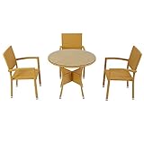 人工ラタンチェア3脚 丸テーブル1台 4点セット 強化ガラス ナチュラル 籐 肘掛け付き 家具 ファニチャー インテリア スタッキングチェア リビング chair 椅子 南国 アジアン バリ風 リゾー