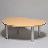 ローテーブル クラウド（雲形）幅90 奥行60 高さ36.2ｃｍ ナチュラル色（ビーチ柄）天板 シルバー脚