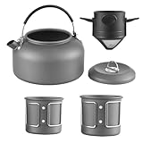 SOUUXIU キャンプ用ケトル カップとコーヒーフィルター付き アウトドア用沸騰水ケトル バックパッキングケトル 1.4L