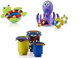 Nuby Bundle of 3 Toys - 5 Splish Splash Stacking Cups 6152, 1 Octopus Floating Bath Toy 6144, 1 Floa