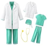 [ReliBeauty] お医者さんごっこ 子供用白衣 キッズ コスチューム 衣装 ハロウィン 仮装 子供 男の子 女の子 ドクター コスプレ なりきり 聴診器付 5点セット グリーン 140