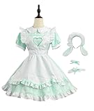 [YZZYQQ] ロリータ コスプレ 可愛い メイド服 セット メイドカフェ仮装 学園祭 制服 ドレス アニメコスプレ アイドル服 maid cosplay cute sexy ゴスロリ ワンピース グリーン M