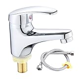 Jeonestan洗面用 トイレ 手洗い 蛇口 台付1穴 洗面台 単水栓 シングルレバー立水栓 洗面所 水道蛇口 ホース付き (A:シルバー)