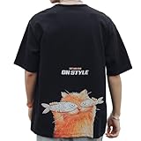 [Easykode] Tシャツ メンズ 半袖 夏服 かわいい トップス 猫 ティーシャツ 人気 服 バックプリント tshirt はんそで ティシャツ 大きいサイズ なつふく オシャレ てぃーしゃつ カットソー 綿100 男女兼用 春 夏 black M