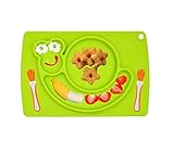 パーティーパーク ベビー キッズ お食事 離乳食 カタツムリ シリコン食器 プレート ひっくり返らない ピンク グリーン ２色 (グリーン)