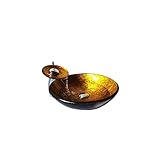 Homelava 洗面ボール　洗面ボウル　蛇口セット　手洗い器 セット 彩色上絵洗面ボウル＆蛇口セット　洗面台　手洗い器　強化ガラス製　排水金具付