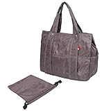 CiCiDi マザーズバッグ 2点 セット Lサイズ 2way トートバッグ ショルダー バッグ 軽量 大容量 巾着付き 折りたため (グレージュ)