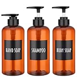 Segbeauty シャンプーボトル アンバー 3本セット 500ml ディスペンサー 大容量 ブラック 丸形 漏れ防止 詰め替えボトル おしゃれ 浴室 洗面所