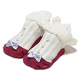 パール調ビーズ×リボンつきカップソックス ディープ ピンク 9-11cm