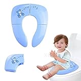 ベビー便座 折りたたみ式子供用トイレ トイレトレーニング便座 ベビー補助便座 子供便器 幼児用便座 携帯子供便座 持ち運びやすい 旅行外出先 安全無毒 滑り止める 抗菌防臭【収納バック付き (靑い)