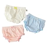 Ainial　ショーツ　ベビー　女の子　赤ちゃん　パンツ　下着　ガールズ　子供用　インナー　肌着　ブリーフ　綿　キッズパンツ　女児　可愛い　無地　リボン　フリル　快適　出産祝い　3枚セット　90-12