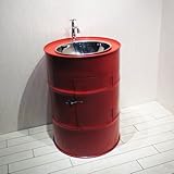 洗面台セット ドラム缶 赤 レッド 洗面ボウル+洗面台+単水栓+排水栓+Sトラップ+鍵 6点セット 幅58×奥行58×高80cm SMP-7 INK-0501085Hset