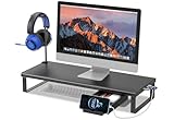 EAYHM モニター台 USB2.0/3.0データ転送付き 机上台 USB/TYPE-C充電付き ディスプレイ 台 引き出しとスマホホルダー付き パソコン 台 ヘッドホンスタンド付き モニタースタンド ノートパソコン/プリンター/iMac/タブレットパソコンに適用 耐荷重25kg (モニター台 - ヘッドホンスタンド付)