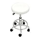 38cmDIA レザーラウンドスツール　キャスター/フットレスト付き　ホワイト（白）　ユーティリティーチェア