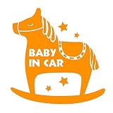 デザイン工房ＳＩＧＮＳ 車ステッカー Baby in car 1 綺麗にはがせる 車 ステッカー 木馬 オレンジ