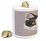 動物コインボックスBank by Ambesonne、Cute Cat Kitty Portrait Young Domestic with面白い髭ペットユーモアグラフィック、印刷セラミックコイン銀行