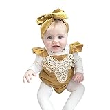 Ochine 新生児　幼児　スリングロンパース＋ヘアバンド　女の子　コットンブレンド　レース　かわいい子供服　ベビー服　0-2歳設定　ノースリーブ　カバーオール 出産祝い　4サイズ選べる　イエロー (
