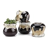 T4U 5.5CM 陶器鉢 流れ釉 花縁口 黒底 植木鉢 多肉植物 サボテン鉢、花鉢 容器 ミ二植木鉢 4個入り