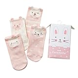 HORARA 子供 ソックス キッズ 靴下 綿100％ スニーカーソックス かわいい 動物柄 吸湿速乾 抗菌 防臭加工(ウサギ柄 4足 セット、S(1～3歳))