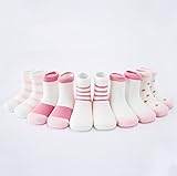 【爱莉セレクトショップ】 欧風 ベビー 幼児用 キッズ 子供 靴下 ソックス かわいいストライプ おしゃれ ジュニア 5足 セット クルー丈 カラフル 女の子 男の子 (S, ピンク)
