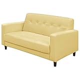 家具の赤や ソファ 2人掛け CASINO(カジノ) PVC 合成皮革 木脚 肘付き (イエロー)