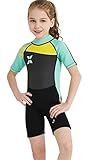 (チェリーレッド)CherryRed 2.5mm 子供ウェットスーツ キッズスイムウエア 日焼け止めの水着 連体 防寒保温 男女兼用 半袖 スイムウエア 3色展開 緑 M