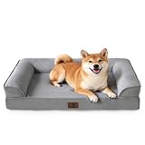 Sunquinn 犬用 犬ベッド ペットベッド ペットソファー 高反発 体圧分散 低床8cm アゴ乗せ 防水カバー 抗菌 洗える 滑り止め 通気性 オールシーズン シニア犬対応 中型犬 大型犬（外寸89Lx56Wx16.5Hcm グレー）