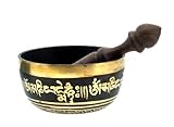 Black and Gold Tone Straight Sides Handmade Tibetan Singing Bowl Rin Gong 4 Free Wood Mallet [並行輸入品]