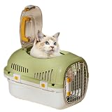 ペットキャリー 猫 キャリーケース 小型犬・猫用 8kgまで サイズ：長さ49cm x 幅32cm x 高さ32cm ペット用 猫 キャリーバッグ 犬 キャリーケース ペット 猫 キャリー航空輸送ボックス 旅行 おしゃれ 小型犬 防災 グッズ ハウス 散歩 プラスチック (グリーン（天窓付き）)