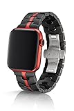JUUK Vitero アルミニウムアロイブレスレット 44/45/49mm Apple Watch用 | マット仕上げ | アルマイト加工 | ダブルプッシュボタンバタフライバックル (レッドブラック)